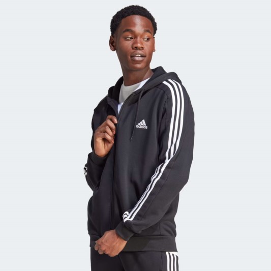 FELPA CON CAPPUCCIO ESSENTIALS FRENCH TERRY 3 STRIPES FULL ZIP BLACK